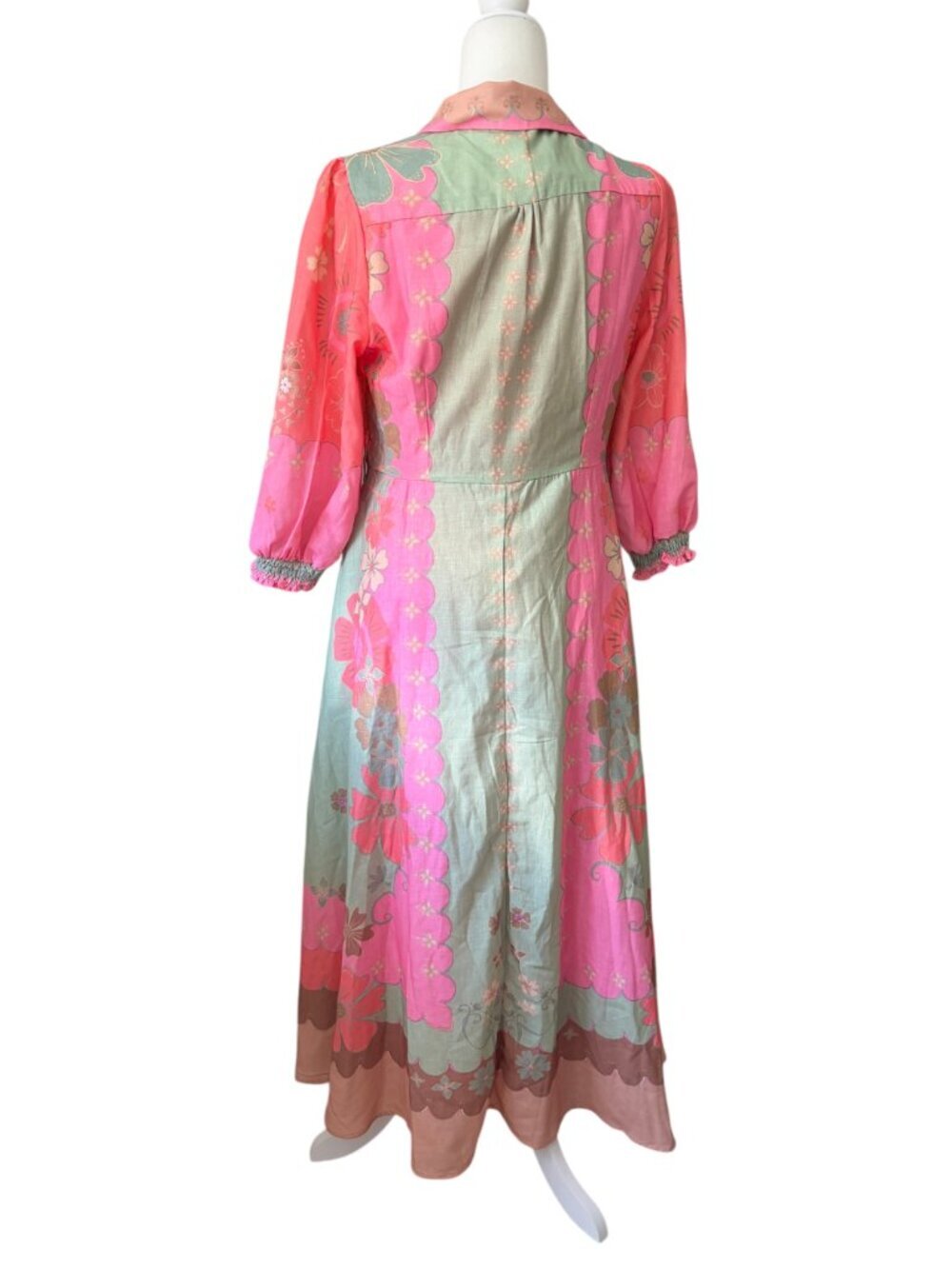 NWT 3/4 Sleeve V-Neck Coral Linen Floral Midi Shirt Dress Ave the Label Size 14 - Picture 3 of 8